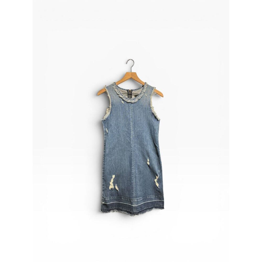 J Brand  Y2K Grunge Reeve Distressed Denim Mini Dress Small Frayed Edge Shift